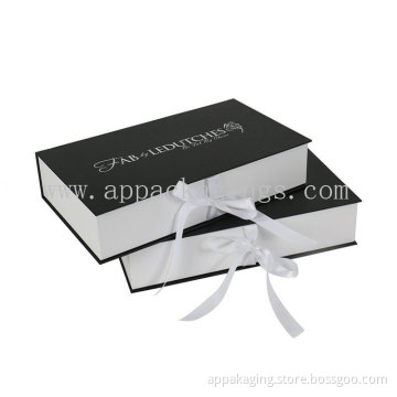 Elegant design matte black hair extension box with ribbon